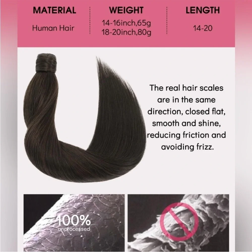 Dark Brown Remy Human Hair 18 Inch Wrap Around Ponytail Extension